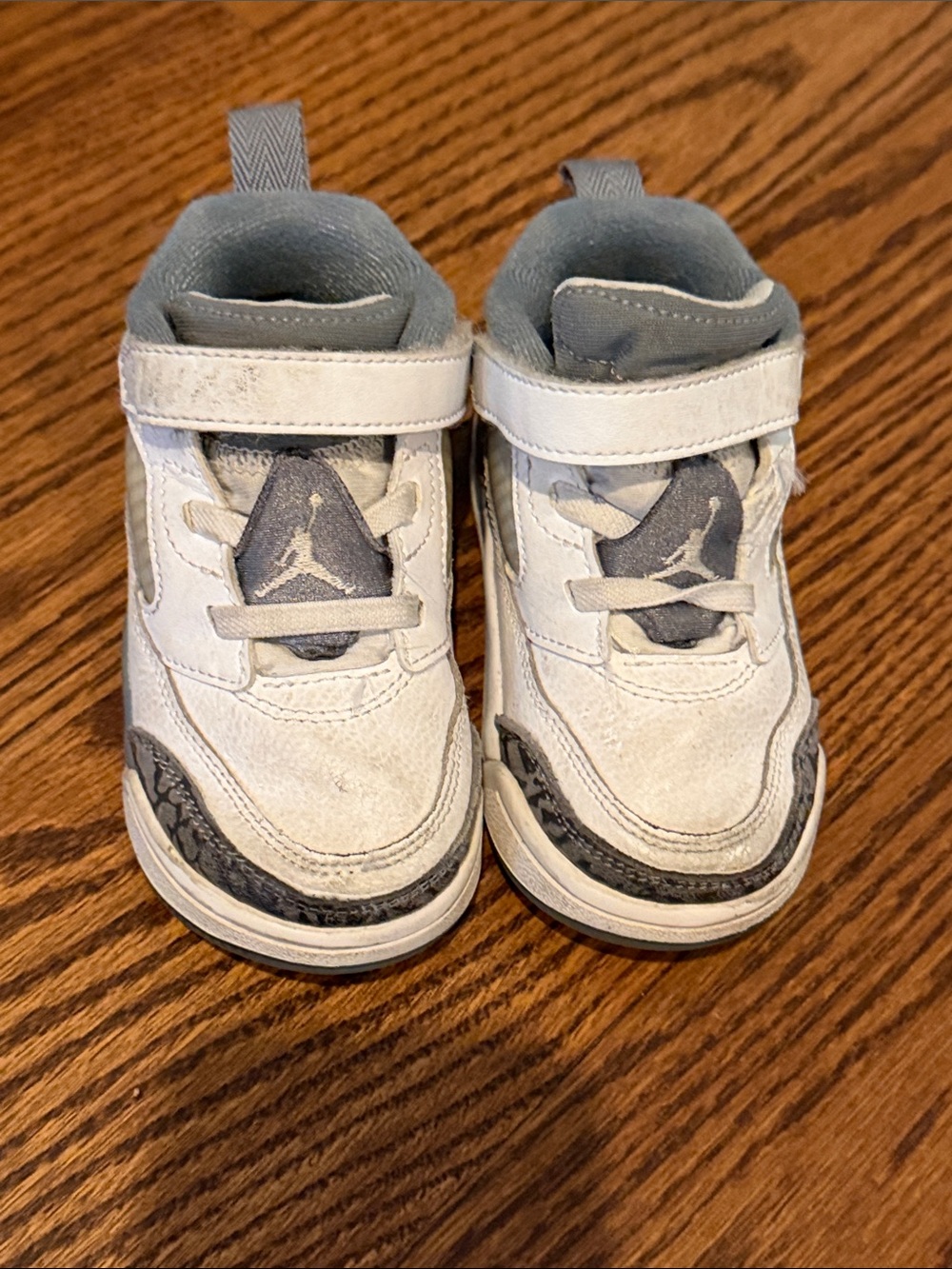 Jordan Kids White and Gray Low-Top Sneakers well loved
